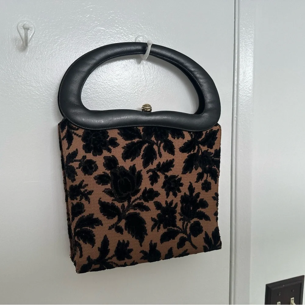 Vintage Tapestry Satchel Handbag in Brown & Black GUC - Picture 11 of 12